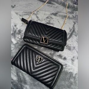 Victorias secret black purse matching wallet set.